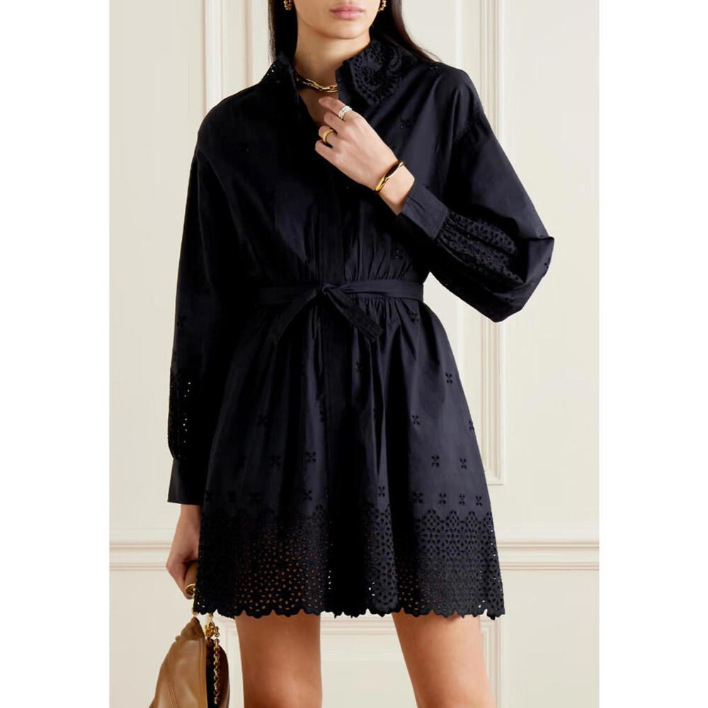NEW, Ulla Johnson Gemma broderie anglaise cotton-poplin shirt dress Sz 4 #MD1248 - Picture 2 of 11